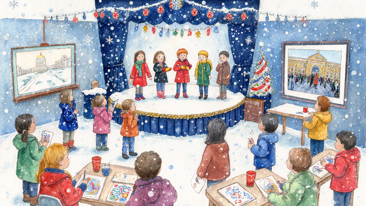 Дети участвуют в зимнем фестивале: рисунки, спектакль и экскурсия.