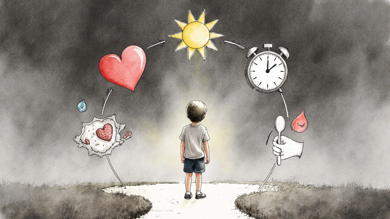 Ребёнок стоит на пути из символов любви, света и заботы, символизируя постепенную адаптацию к детскому саду.