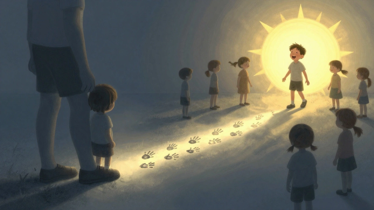 Символическое изображение перехода ребенка от страха к уверенности в детском саду.