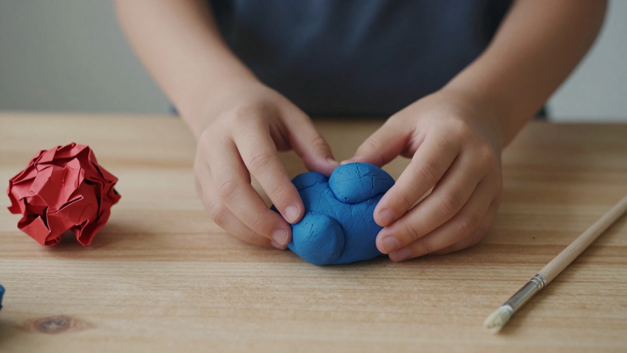 Ребёнок лепит из глины, его пальцы оставляют отпечатки на мягкой текстуре.