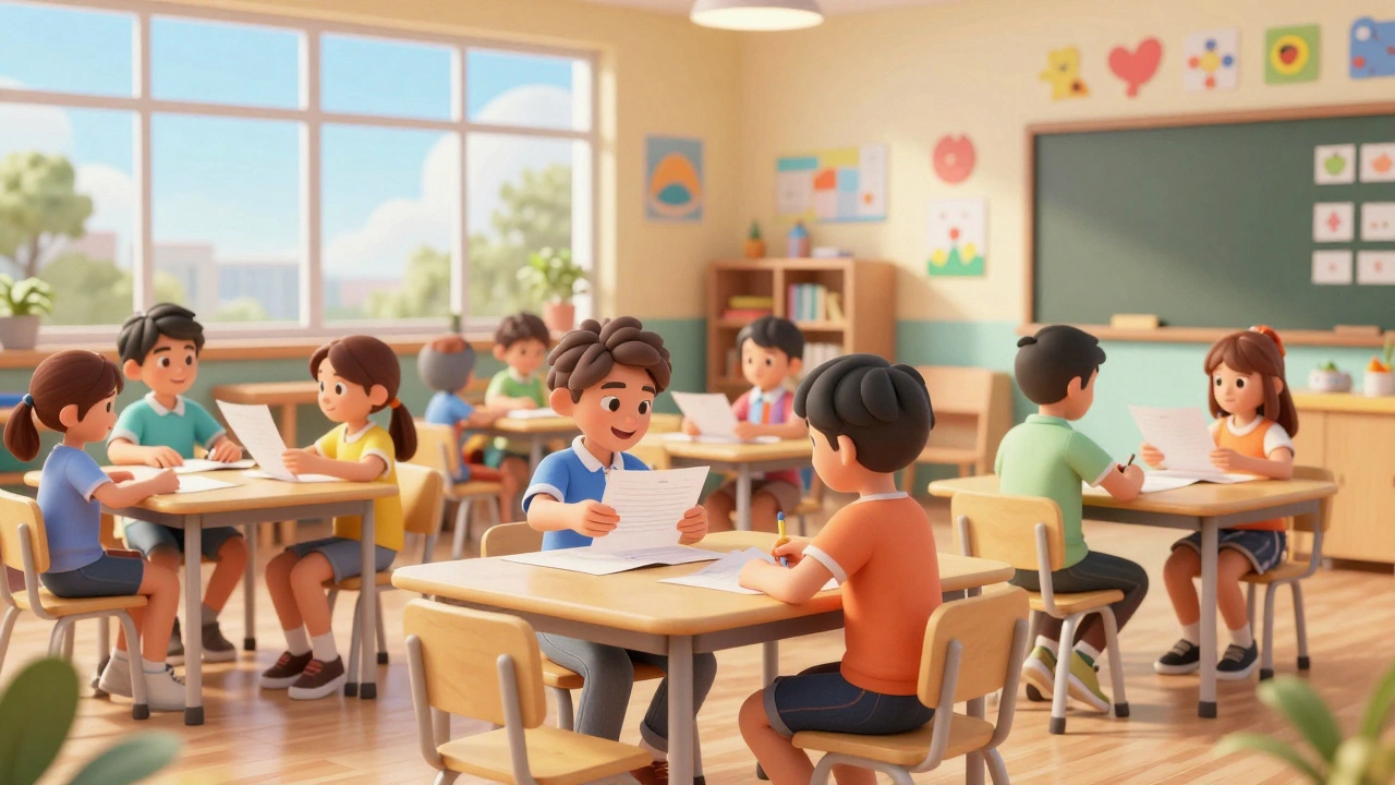 Ученики работают в группе на уроке в классе.