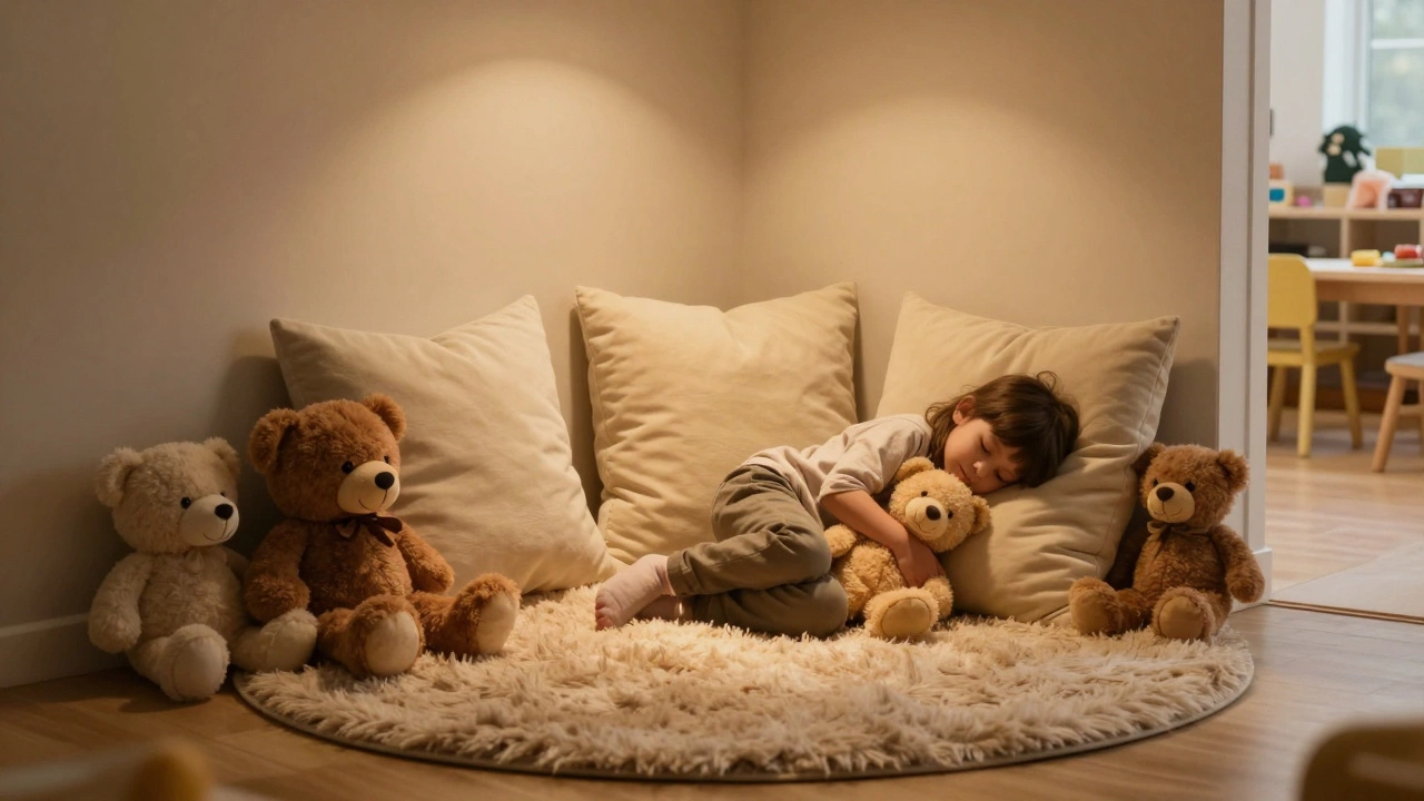 Уютный уголок тишины с мягкими подушками для отдыха ребенка в садике